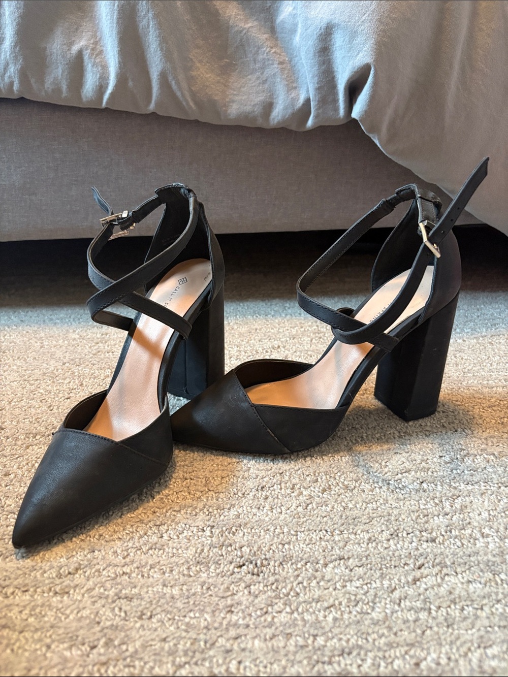 Call It Spring Black Pointed-Toe Cross Strap Block Heels